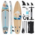 thumbnail image 1 of Inflatable Rise Paddle Board – Wide Design, 450LB Weight Capacity, PVC Gradient Light Wood Finish, Comes with Paddle, Air Pump, Backpack, and Camera Mount – Perfect for Kids, Adults, and Beginners, 1 of 7