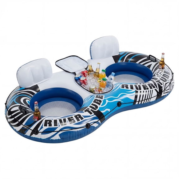 Inflatable River Floater 2-Pack, with Detachable Cooler, Cup Holders & Supportive Backrest