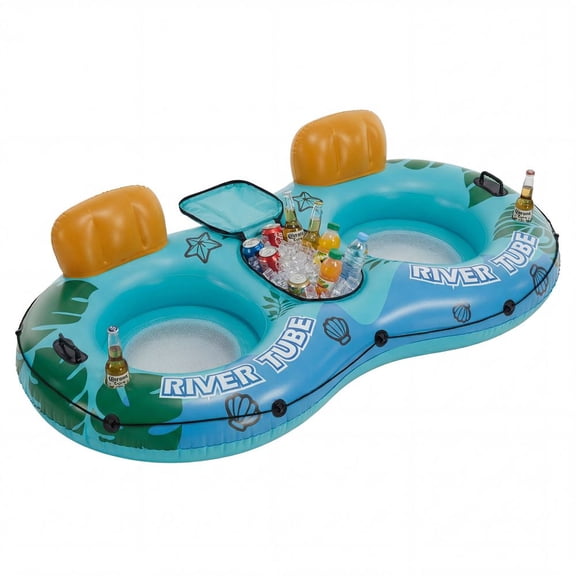 Inflatable River Floater 2-Pack, with Detachable Cooler, Cup Holders & Supportive Backrest