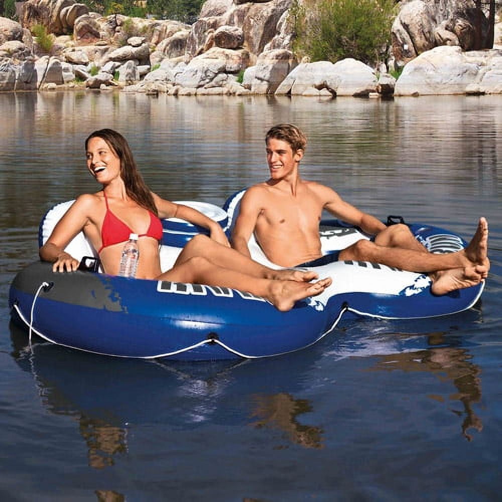 Inflatable River Run II Double Seater Lounge Pool Float in Blue & White,  Adult