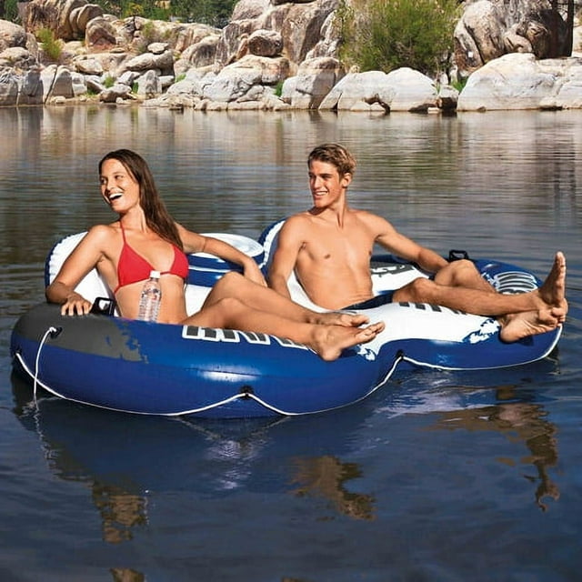 Inflatable River Run II Double Seater Lounge Pool Float in Blue & White, Adult