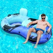 Inflatable River Tube Float with Backrest & 2 Cup Holders, Heavy-Duty PVC Puncture-Resistent Raft, 91x50 Inch Oversized, Deluxe Pool Tube for Summer Relaxation