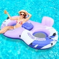 thumbnail image 1 of Inflatable River Tube Float with Backrest & 2 Cup Holders, Heavy-Duty PVC Puncture-Resistent Raft, 91x50 Inch Oversized, Deluxe Pool Tube for Summer Relaxation, 1 of 7