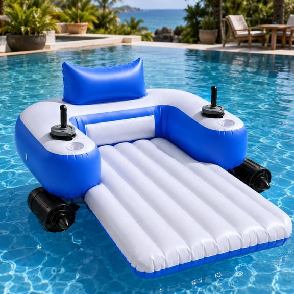 Inflatable River Tube Float, Inflatable Motorized Lounger with Joystick Control, Rechargeable Propeller, Backrest, Cup Holder, Pool Floatie for Lake and Summer Party B