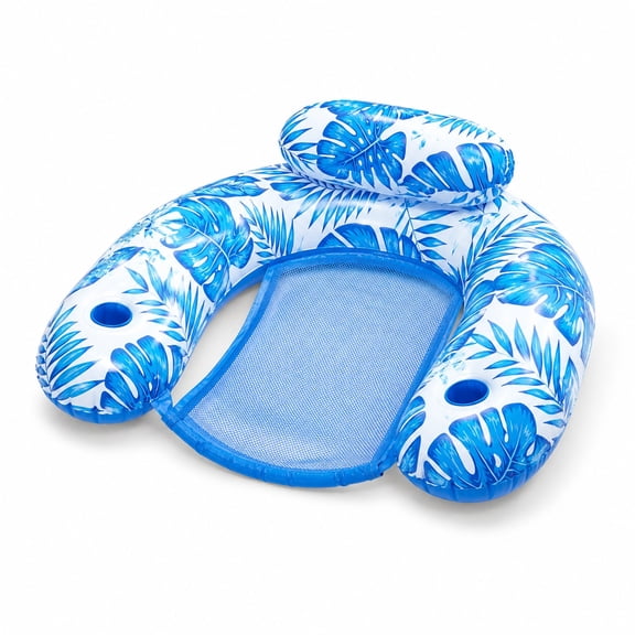 Inflatable River Tube with Mesh Seat, Headrest and Cup Holders, Adult Pool Float Lounger for Lakes, Rivers, Pools, Vacations and Summer Water Activities