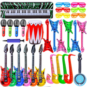 Inflatable Rock Star Toy Set, 30 Pcs Inflatable Party Props for Kids 80s 90s Party Decorations Inflatable Guitars Inflate Rock Band Assortment Party Favors Random Color