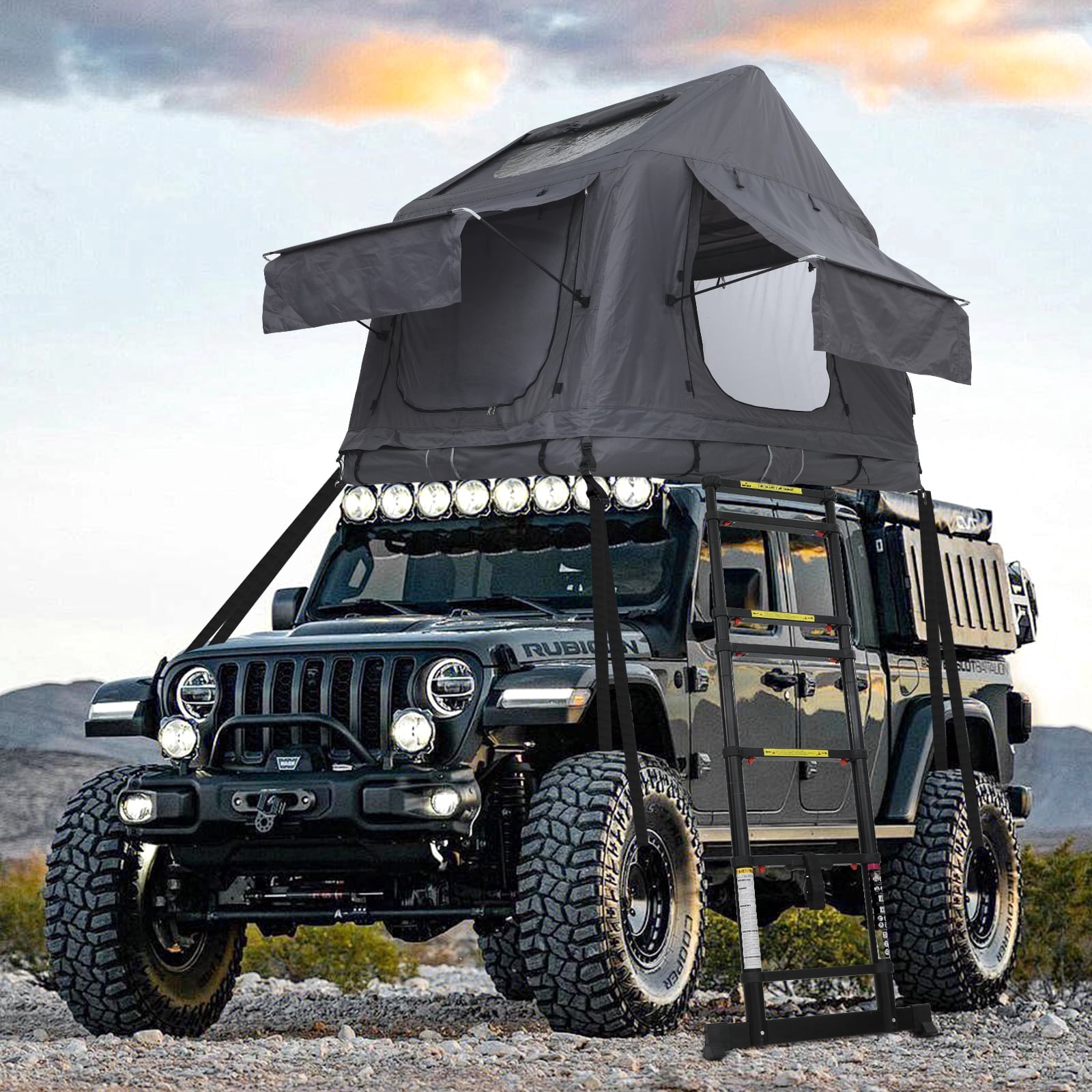 Inflatable Rooftop Tent with Air Mattress & Ladder, Waterproof Windproof Pop-Up SUV Truck Car Camping Tent with Air Pump for Overland & Outdoor Camping (Black & Grey)
