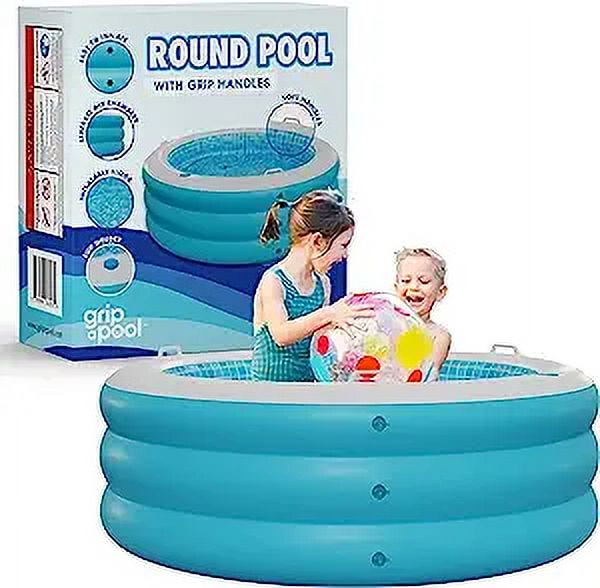 Inflatable Round Kid Swimming Pool with Grip Handle Bars and Blow Up