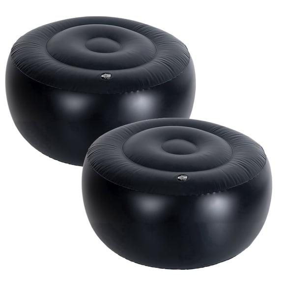 Blublu Park Black Polyester Round Poufs, Watertight Construction, Set Of 2