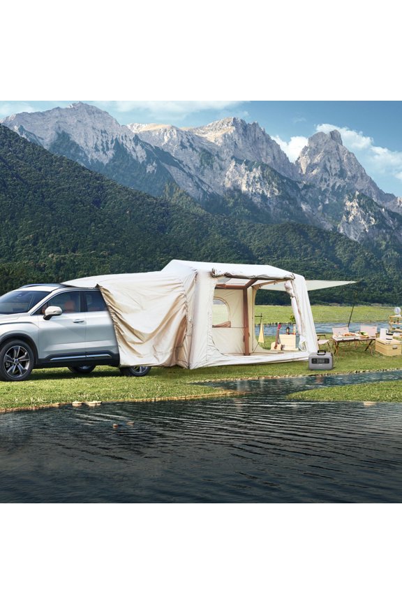 Inflatable SUV Camping Tent | 4 Season Waterproof Oxford Glamping Tent | Easy Setup Air Tent for Adults 4/6/8 Person | Portable Outdoor Blow Up Tent,Beige