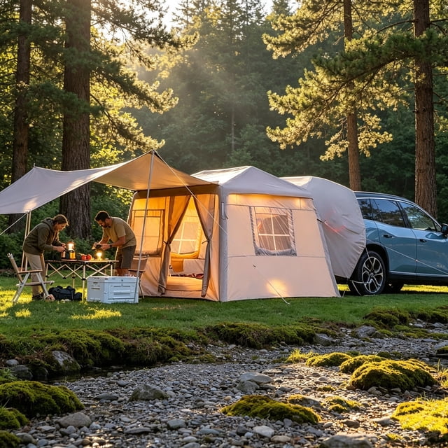 Inflatable SUV Camping Tent, with Screen Porch and Awning for Family ...