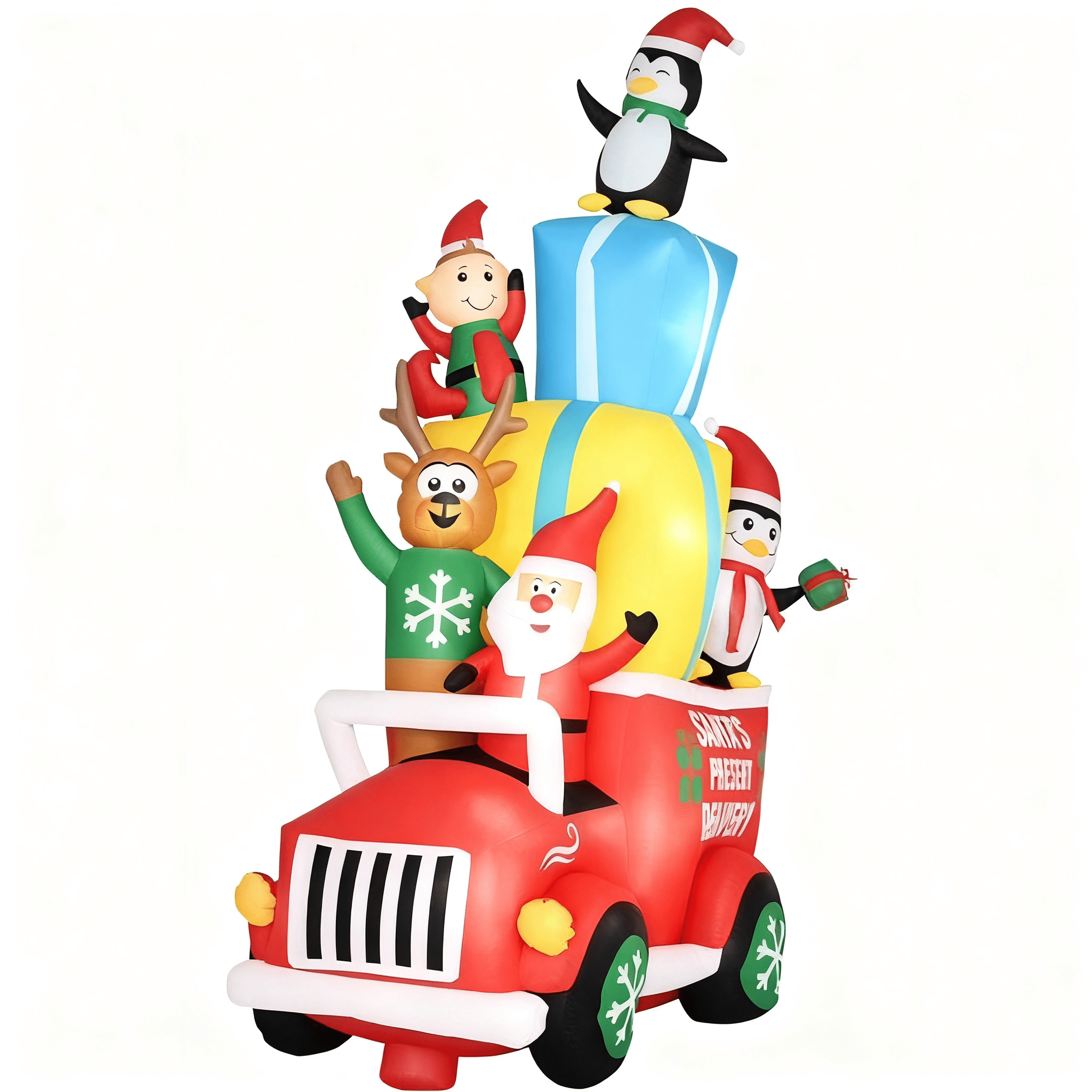 Inflatable Santa Claus Driving Gift Car with Friends LED Lights Outdoor Yard Christmas Decoration