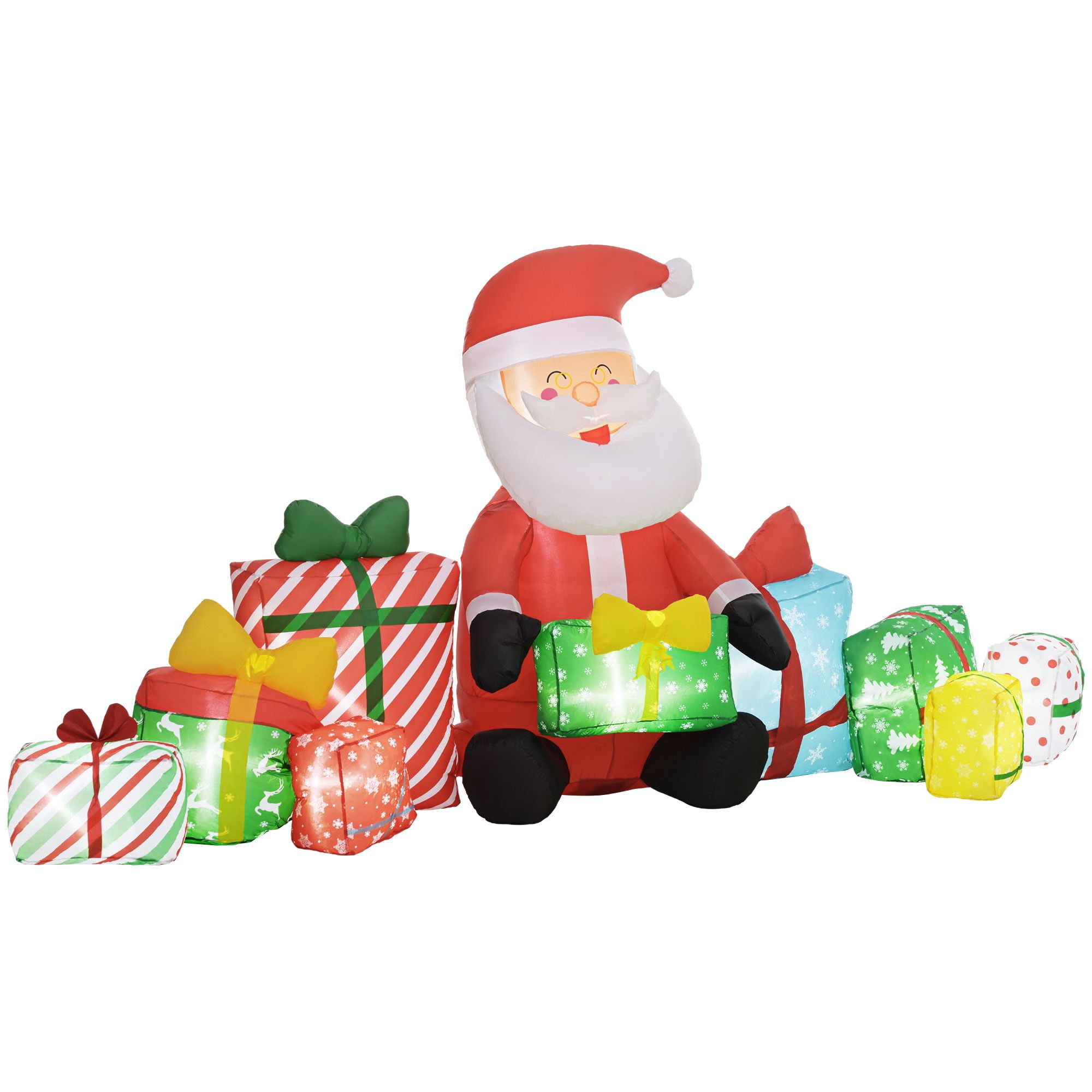 Inflatable Santa Claus with Gift Boxes, 4.4 ft Christmas Blow-Up Yard Decoration with White LED Lights, Polyester Outdoor Holiday Display