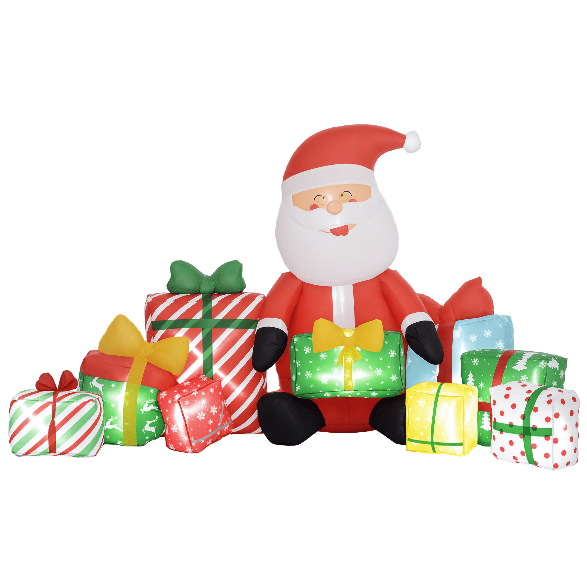 Inflatable Santa Claus with Gift Boxes LED Lights Outdoor Yard Christmas Decoration