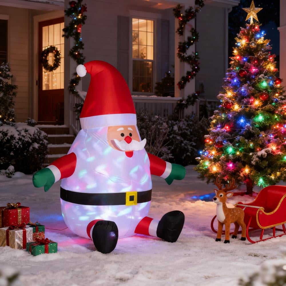 Inflatable Santa Claus with Rotating Magic Ball Light Outdoor Christmas Yard Decoration