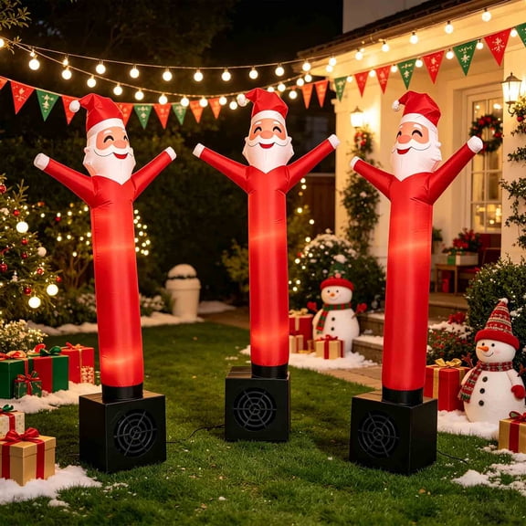 Inflatable Santa Wavy Arm Tube Man Set of 3, 19.68 Inch Air Dancer Santa Decor with Built-in Blower for Yard Porch Window Christmas Holiday Decor