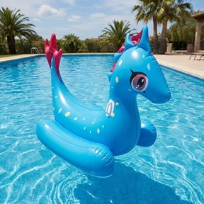 Inflatable Sea Creature Pool Float Ride On with Back Support Durable PVC Water Float for Pool Beach Lake 70.8x31.5x35.4in - Light Blue
