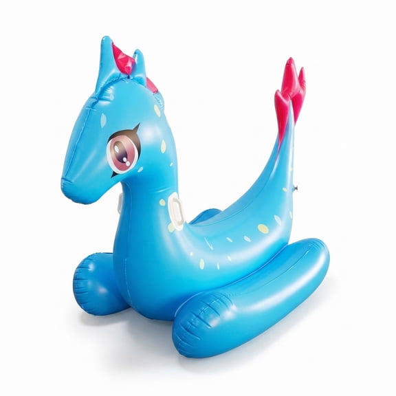 Inflatable Sea Creature Pool Float Ride On with Back Support Durable PVC Water Float for Pool Beach Lake 70.8x31.5x35.4in - Light Blue