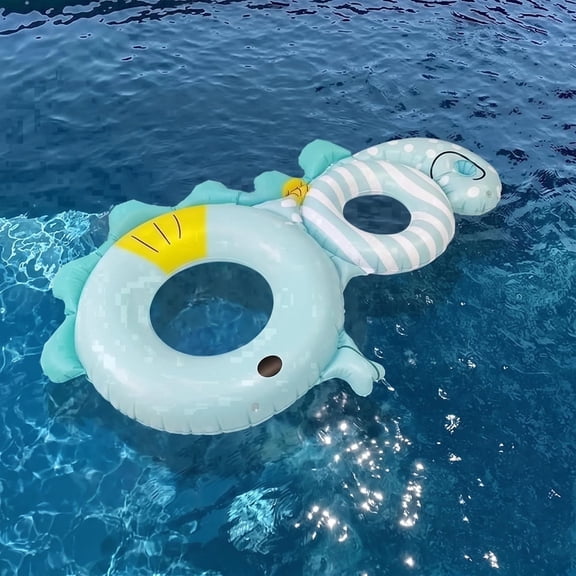 MQHUAYU Seahorse Inflatable Pool Float, 2-Person for Parent-Kid Interaction, Also Works for Single Use, Double Ring Family Lounge with Cup Holder, Heavy-Duty Vinyl Water Float for Adults & Kids