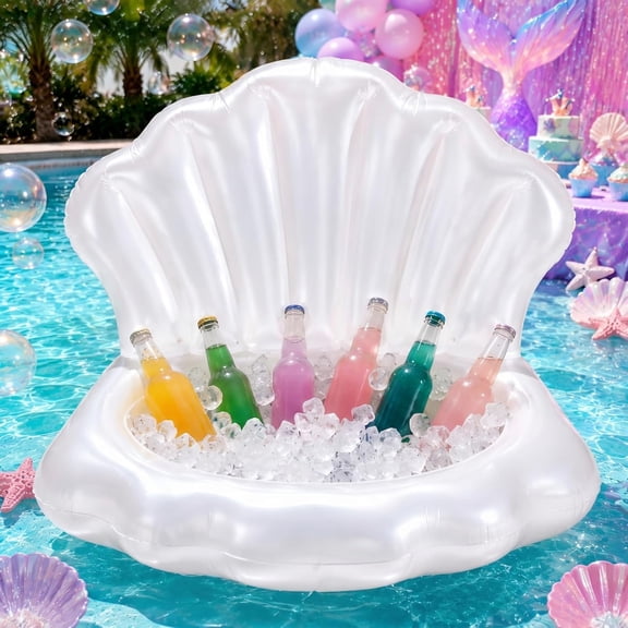 Inflatable Seashell Pool Float Cooler, Mermaid Party Decorations, Blow up Shell Float Drink Holder, Under The Sea Theme Party Supplies for Summer Pool Beach Decor