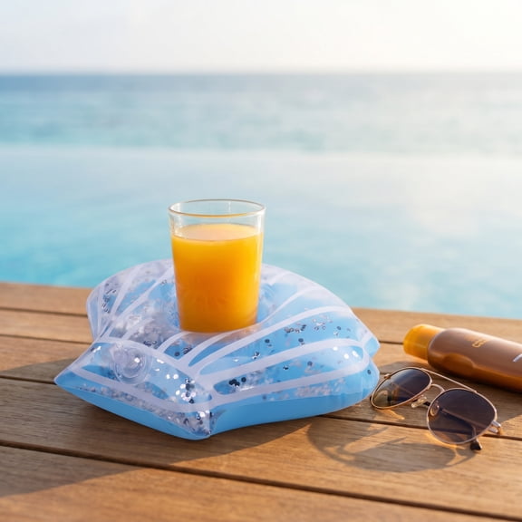 Inflatable Seashell Shaped Pool Cup Holder, Floating Drink Caddy Beverage Bottle Holder, Summer Water Accessory for Beach Pool Party, Cool Photo Prop for Outdoor Swimming Water Activity, Clear