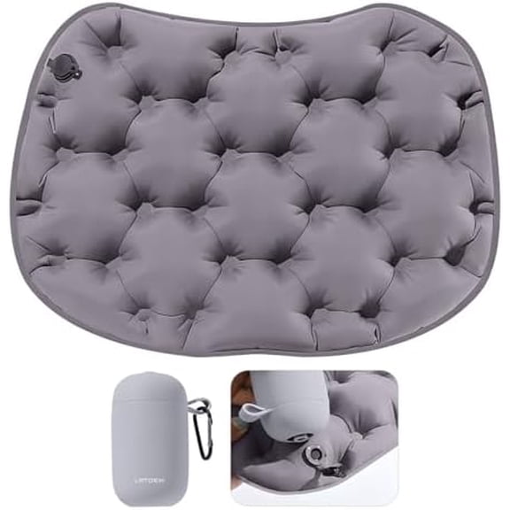Inflatable Seat Cushion with Air Pump, Airplane Seat Cushion for Long Flights, Lightweight Stadium Seats Pad, Travel Portable Push-Press Air Seats Cushions for Hiking Office Car(Gray)