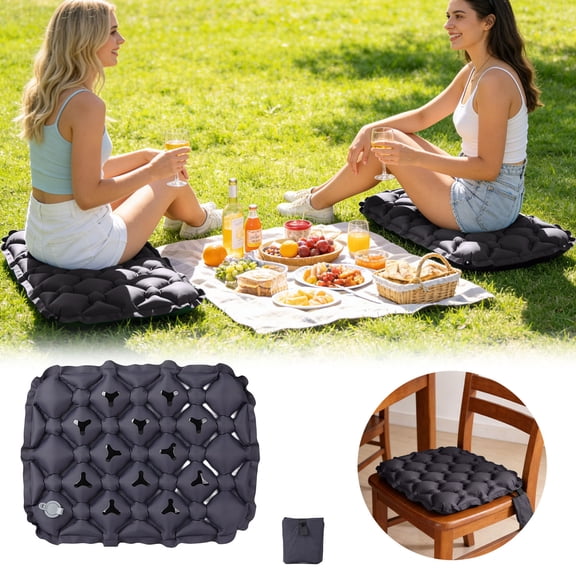 Inflatable Seat Cushion Quick Inflate Camping Cushion Anti Stadium Seat Puncture Resistant Compact For Picnic Hiking Beach Outdoor Events(Dark Gray-44X34Cm)
