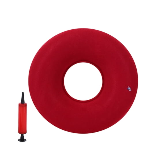 Inflatable Seat Cushion Ring For Elderly, Red, With Hand Pump Included - Comfortable Donut-Shaped Cushion For Wheelchair, Office Chair, Home Use