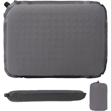 Inflatable Seat Cushion, Self-Inflating Portable Stadium Airplane Travel Sitting Pad, Memory Cushion Pad for Camping, Events, Outdoor (Grey)