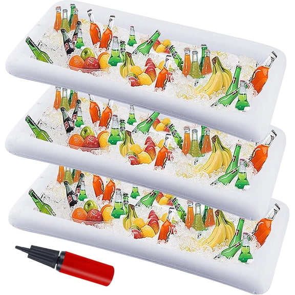 Inflatable Serving Bar 3 Pack Ice Cooler with Drain Plug for BBQ Pool Party Picnic Supplies