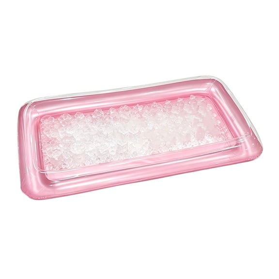 Inflatable Serving Bar With Drain Plug Floating Ice Cooler Buffet Tray Pvc Drink Holder For Bbq Picnic Pool Graduation Party(Pink-123Cm)