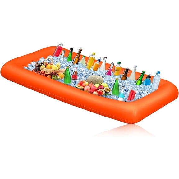 Inflatable Serving Bar with Drain Plug 52 x 24 x 5'' Inflatable Ice Serving Buffet Bar for Party Food Cooler Buffet Drink(Orange,Basic Style)