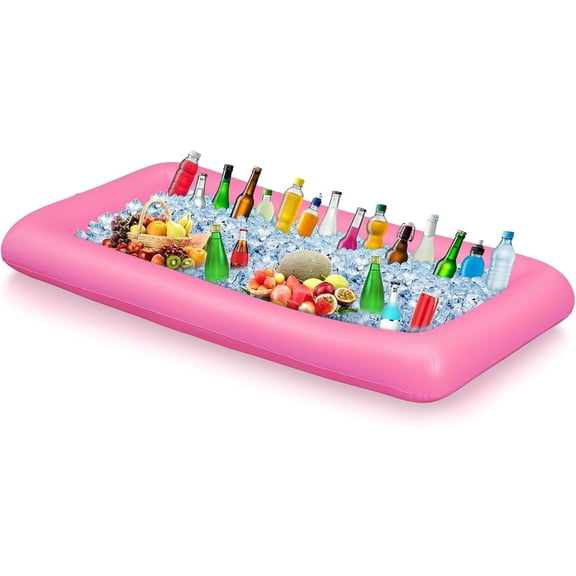 Inflatable Serving Bar with Drain Plug 52 x 24 x 5'' Inflatable Ice Serving Buffet Bar for Party Food Cooler Buffet Drink(Pink,Basic Style)
