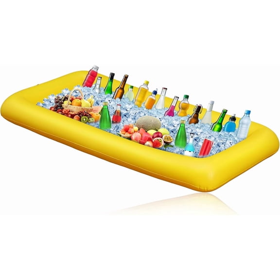 Inflatable Serving Bar with Drain Plug 52 x 24 x 5'' Inflatable Ice Serving Buffet Bar for Party Food Cooler Buffet Drink(Yellow,Basic Style)