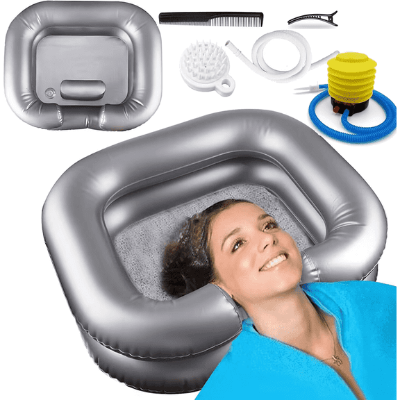 Inflatable Shampoo Basin - Portable Shampoo Bowl, Hair Washing Basin  for Dreadlocks and at Home Sink Washing (Silver)