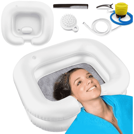 Inflatable Shampoo Basin - Portable Shampoo Bowl, Hair Washing Basin for Dreadlocks and at Home Sink Washing (White)