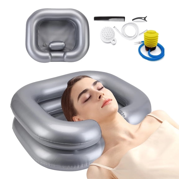 Inflatable Shampoo Basin - Portable Shampoo Bowl (Silver)