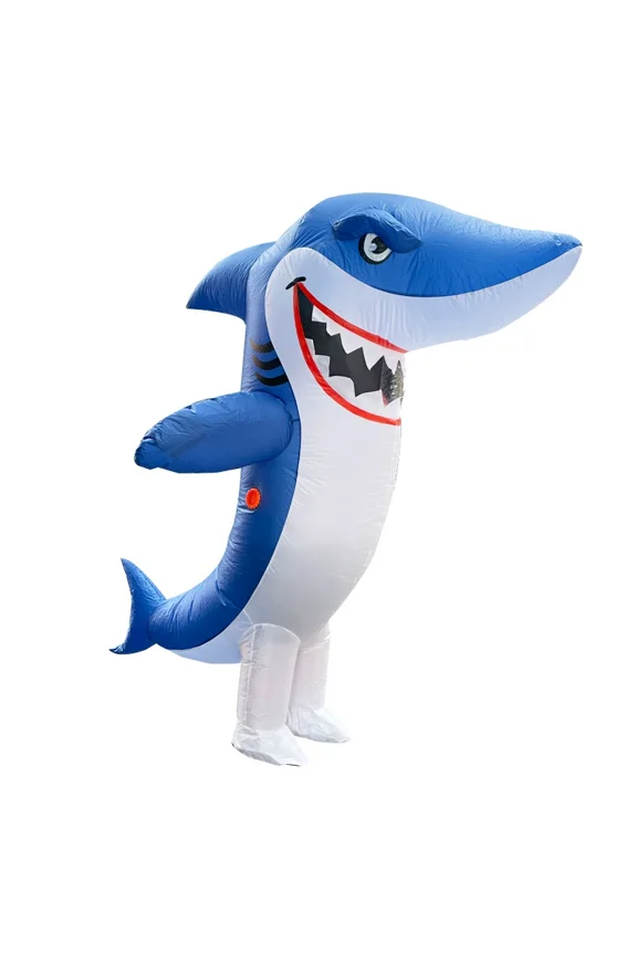 Inflatable Shark Costume For Adults, Funny Blue Shark Blow Up Suit With Fan, Halloween Cosplay Party Outfit For Men Women One Size Fits Most,Height 4'11"-6'3",Shark