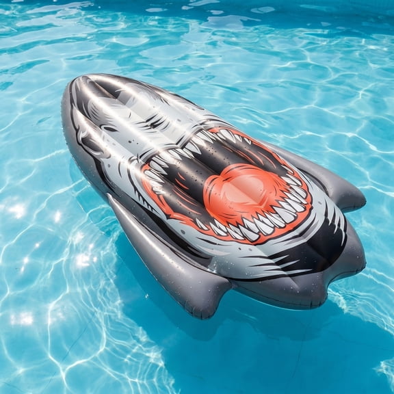Inflatable Shark Pool Float Lounger with Dual Air Chambers Durable PVC Water Float for Pool Beach Lake 94.5x57x57in - Gray
