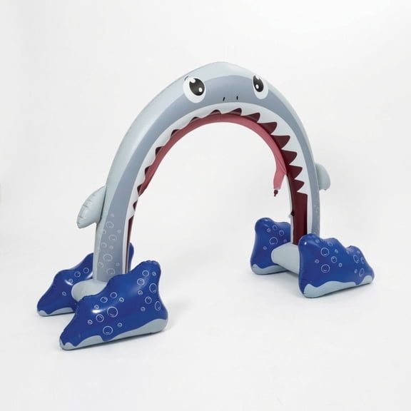 Inflatable Shark Pool Sprinkler Arch Water Spray Toy for Kids Outdoor Backyard Splash Play, Gray