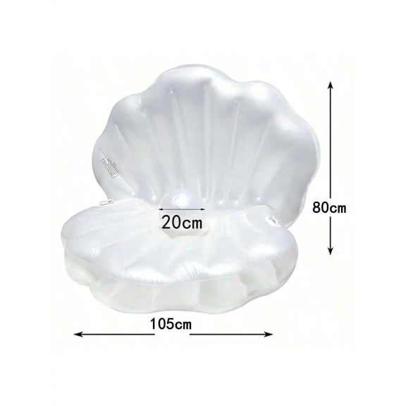 Inflatable Shell Shaped White PVC Seashell Pool Float, Blow Up Giant Clam Floatie with Pearl Ball, Shell Pool Floating Ride On