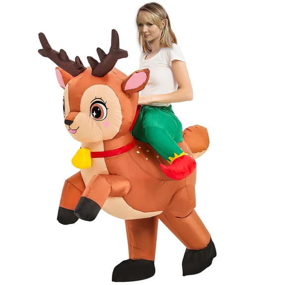 Inflatable Sika Deer Costume Costume Halloween Dress Up Inflatable Costume Female Man Riding On Sika Deer Fancy Funny Clothes,Height 59"74.8",Sika Deer