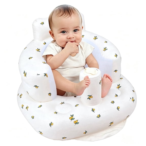 FENLEI Inflatable Baby Sit Me Up Floor Seat, 3-36 Months Infant Sitting Chair with Built-in Air Pump, Lightweight Support Seat, Olive Flower Pattern for Feeding Travel Camping
