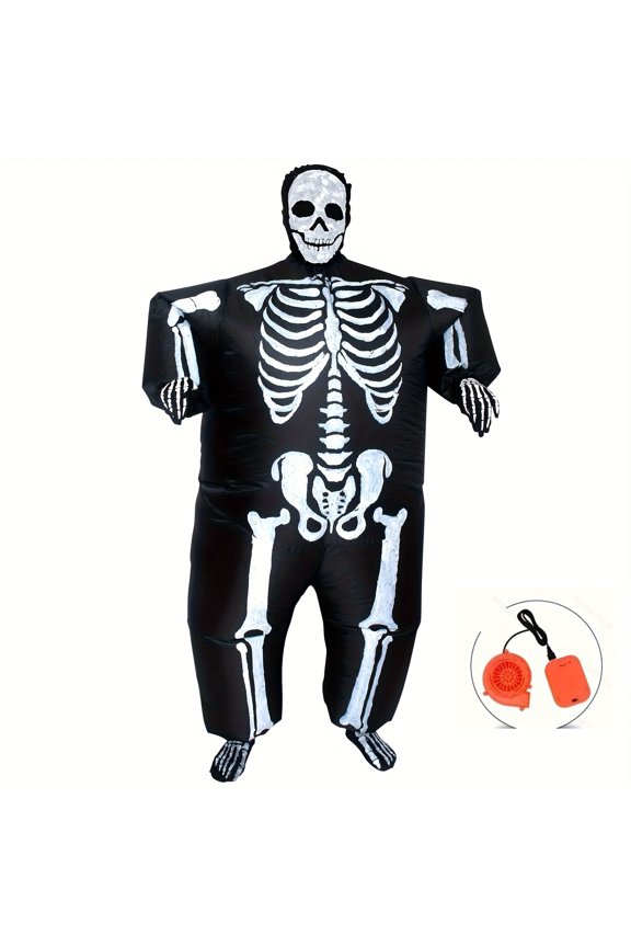 Inflatable Skeleton Costume For Adults - Spooky Halloween Ride-On Outfit With Fan,Height 59"74.8",Skeleton