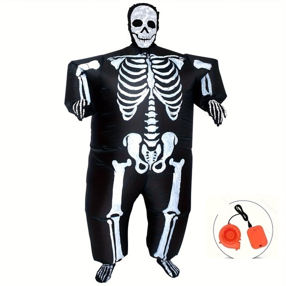Inflatable Skeleton Costume For Adults - Spooky Halloween Ride-On Outfit With Fan,Height 59"74.8",Skeleton