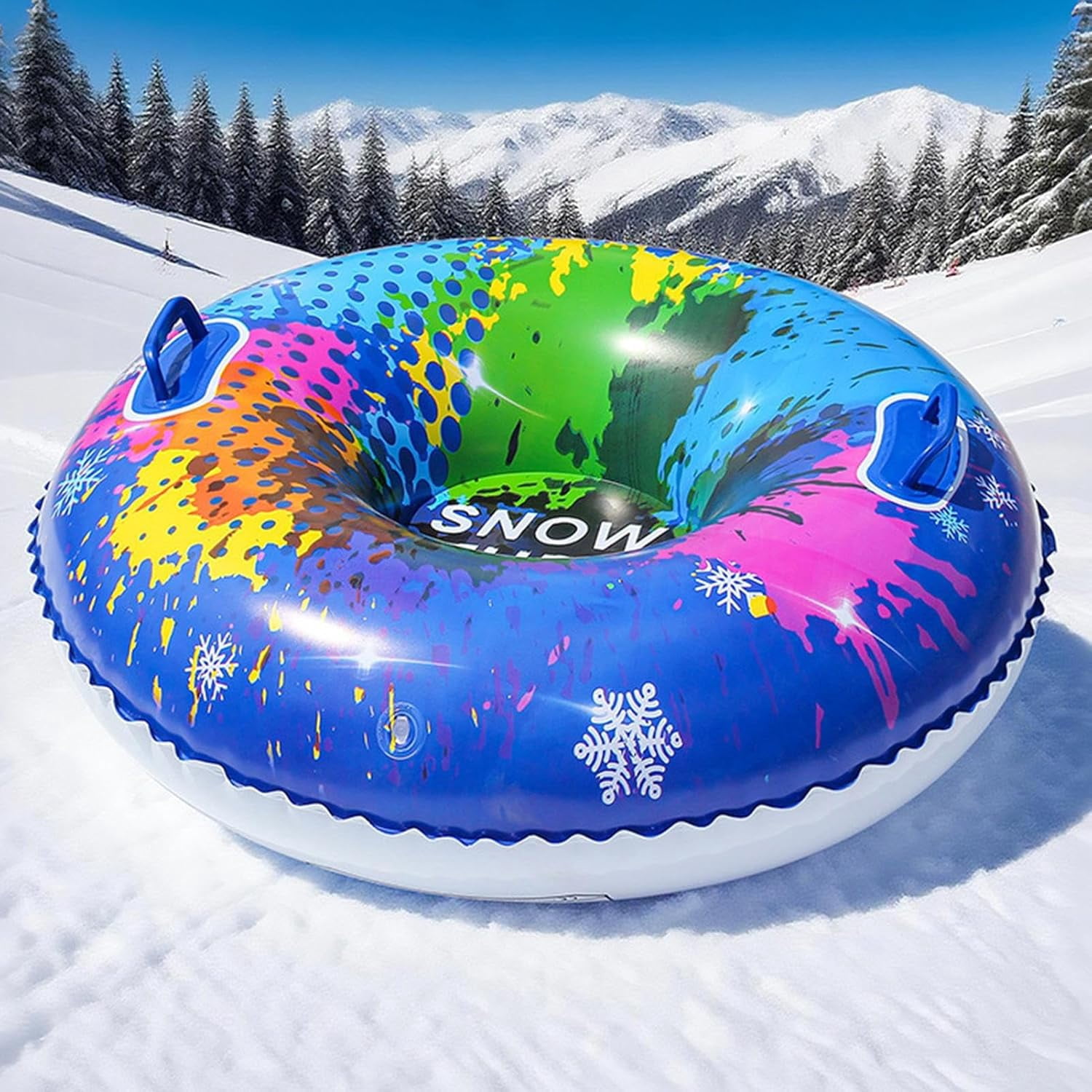 Inflatable Sledding Tube, 33.5" Snow Tube with Ergonomic Handles, High-Visibility PVC, Cold-Resistant, for Kids Adults Winter Outdoor Sports