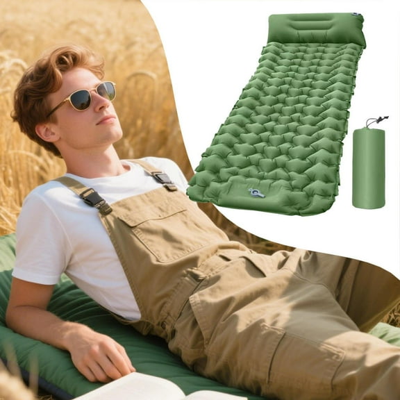 Inflatable Sleeping Mat | Inflatable Sleeping Mat with Pillow | Ergonomic Supports Travel Tent Gear for Climbing Backpacking Hiking Outdoor Adventures Trip