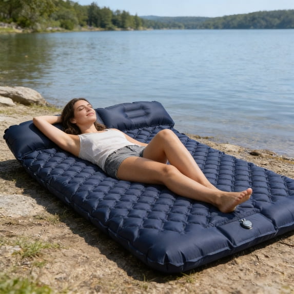 Inflatable Sleeping Pad for Camping, Portable Step On Air Mattress, Outdoor Hiking Backpacking Gear, Waterproof Lightweight Compact Sleeping Mat for Adults, Inflatable Camping Pad with Storage Bag