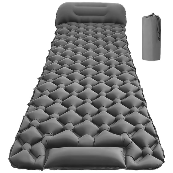 Inflatable Sleeping Pad with Pillow, 40D Nylon TPU Ultralight Sleeping Mat with Foot Press for Camping, Backpacking, Hiking, Inflated 74.8 x 22.8 x 2 in