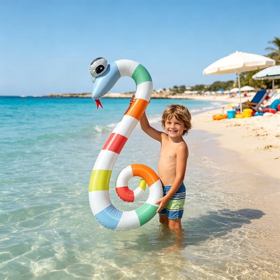 Inflatable Snake Pool Float – Colorful Striped Water Swimming Toy, Summer Beach Party Floatie for Kids, 41x16x10 Inch